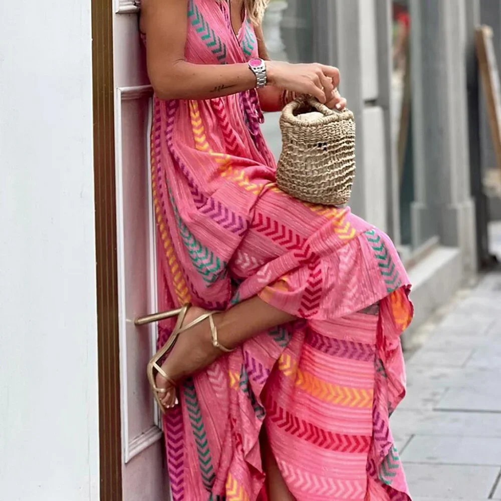 G21 Pink Western Printed Tassel Tie V Neck Wrap Maxi Dress LAST CHANCE - Picture 2 of 3